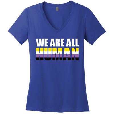 Nonbinary We Are All Hu Lgbtq Ally Pride Flag Nongender Cute Gift Women's V-Neck T-Shirt