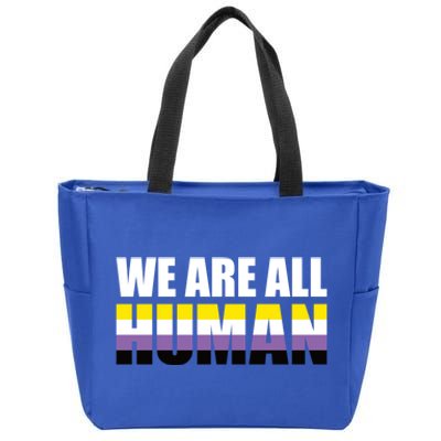 Nonbinary We Are All Hu Lgbtq Ally Pride Flag Nongender Cute Gift Zip Tote Bag