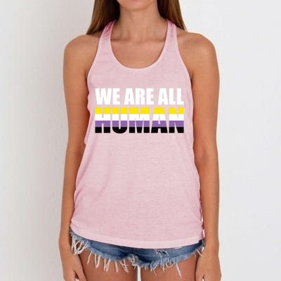 Nonbinary We Are All Hu Lgbtq Ally Pride Flag Nongender Cute Gift Women's Knotted Racerback Tank