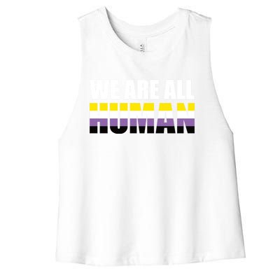 Nonbinary We Are All Hu Lgbtq Ally Pride Flag Nongender Cute Gift Women's Racerback Cropped Tank