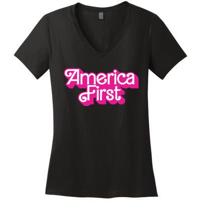 Natalie Winters America First Women's V-Neck T-Shirt