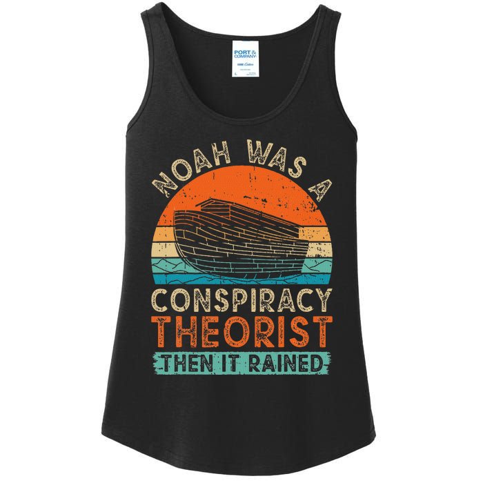 Noah Was A Conspiracy Theorist Then It Rained Vintage Retro Ladies Essential Tank