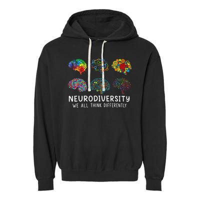 Neurodiversity We All Think Differently Brain Autism Garment-Dyed Fleece Hoodie