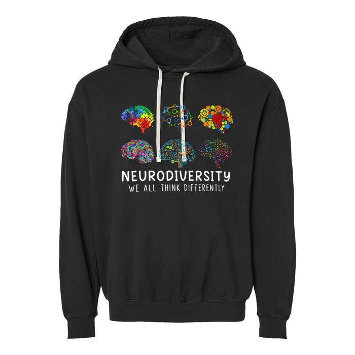 Neurodiversity We All Think Differently Brain Autism Garment-Dyed Fleece Hoodie