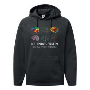 Neurodiversity We All Think Differently Brain Autism Performance Fleece Hoodie