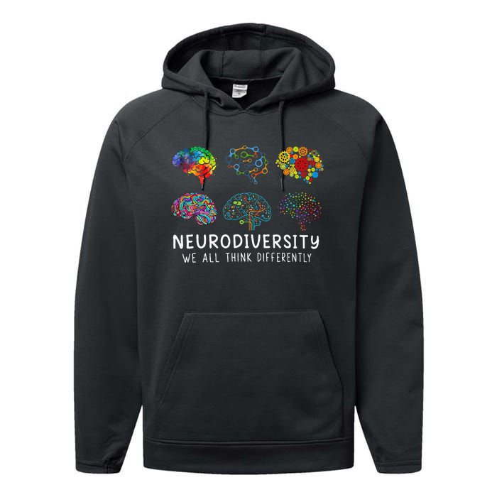 Neurodiversity We All Think Differently Brain Autism Performance Fleece Hoodie