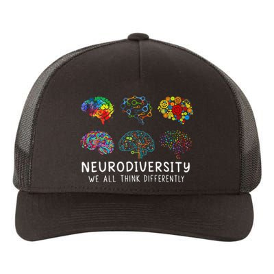 Neurodiversity We All Think Differently Brain Autism Yupoong Adult 5-Panel Trucker Hat