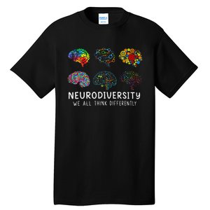 Neurodiversity We All Think Differently Brain Autism Tall T-Shirt