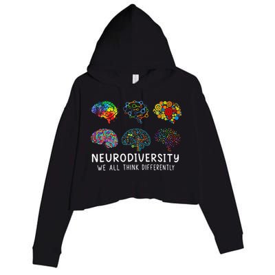 Neurodiversity We All Think Differently Brain Autism Crop Fleece Hoodie