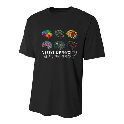 Neurodiversity We All Think Differently Brain Autism Youth Performance Sprint T-Shirt