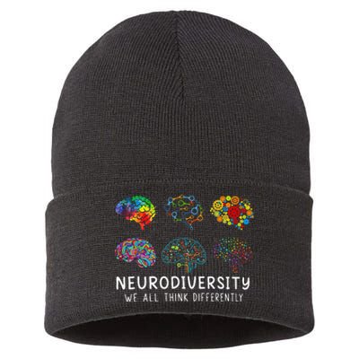 Neurodiversity We All Think Differently Brain Autism Sustainable Knit Beanie