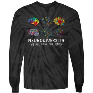 Neurodiversity We All Think Differently Brain Autism Tie-Dye Long Sleeve Shirt