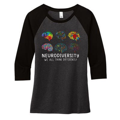 Neurodiversity We All Think Differently Brain Autism Women's Tri-Blend 3/4-Sleeve Raglan Shirt