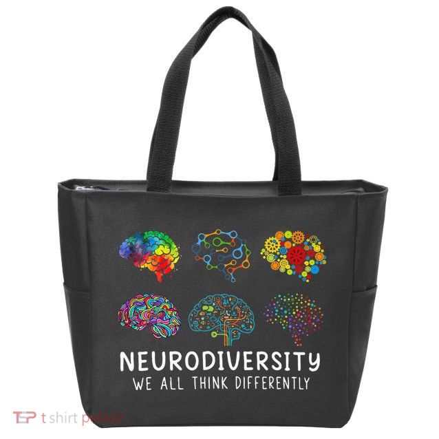 Neurodiversity We All Think Differently Brain Autism Zip Tote Bag
