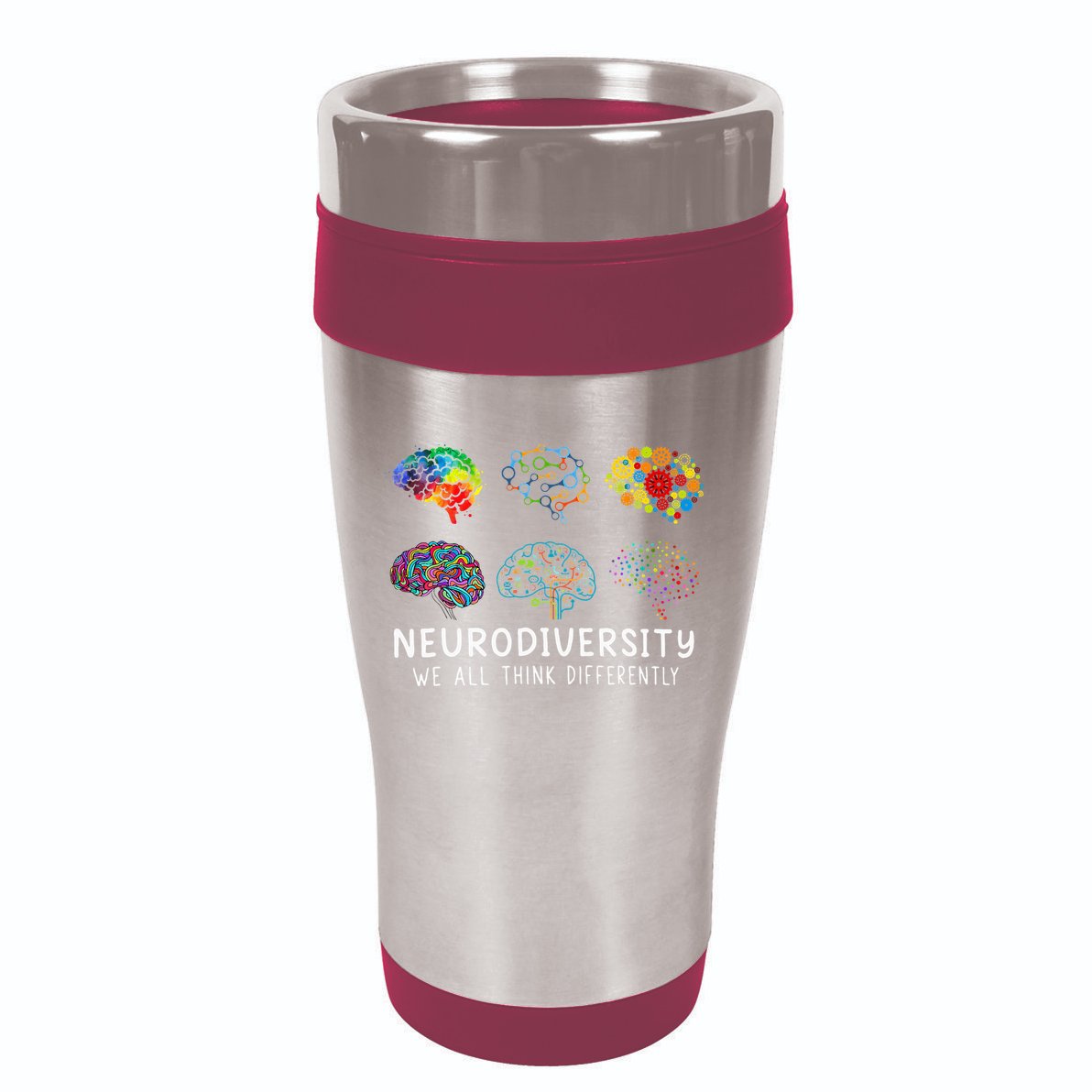 Neurodiversity We All Think Differently Brain Autism 16oz Travel Tumbler