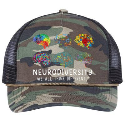 Neurodiversity We All Think Differently Brain Autism Retro Rope Trucker Hat Cap