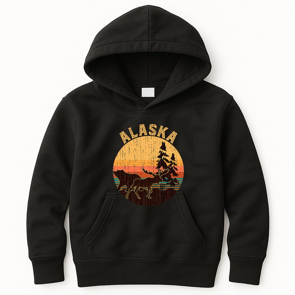 Nature Willdife Bear Moose Alaskan Animal Forest Alaska Kids Hoodie