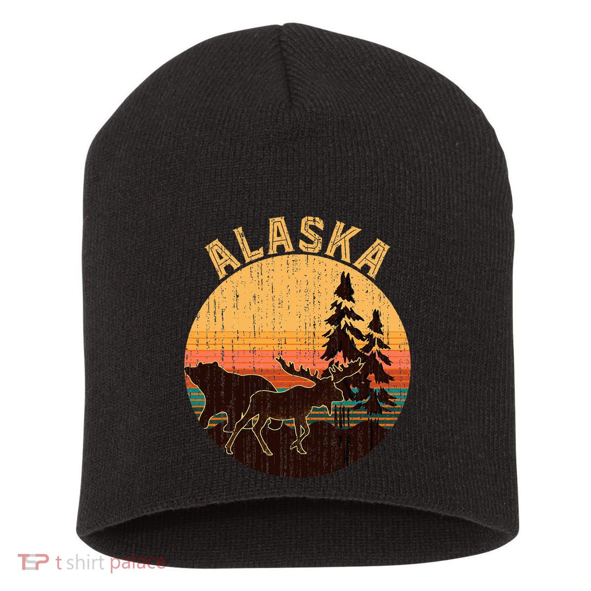 Nature Willdife Bear Moose Alaskan Animal Forest Alaska Short Acrylic Beanie