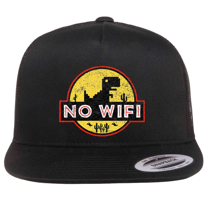 No Wifi Dino No Wifi Reception Disorder Flat Bill Trucker Hat