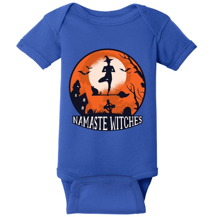 Namaste Witches Funny Halloween Yoga Fitness Workout Gift Baby Bodysuit