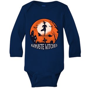 Namaste Witches Funny Halloween Yoga Fitness Workout Gift Baby Long Sleeve Bodysuit