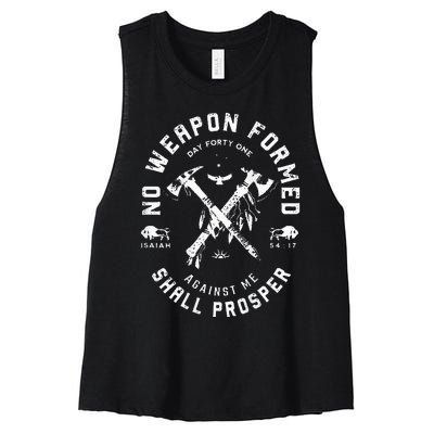 No Weapon Formed Shall Prosper Day Forty One Against Me Women's Racerback Cropped Tank