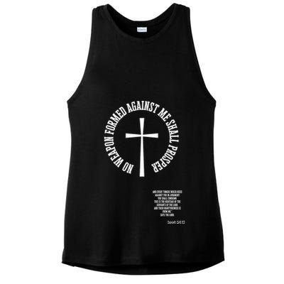 No Weapon Formed Against Me Shall Proser Jesus Is King Christian Ladies PosiCharge Tri-Blend Wicking Tank