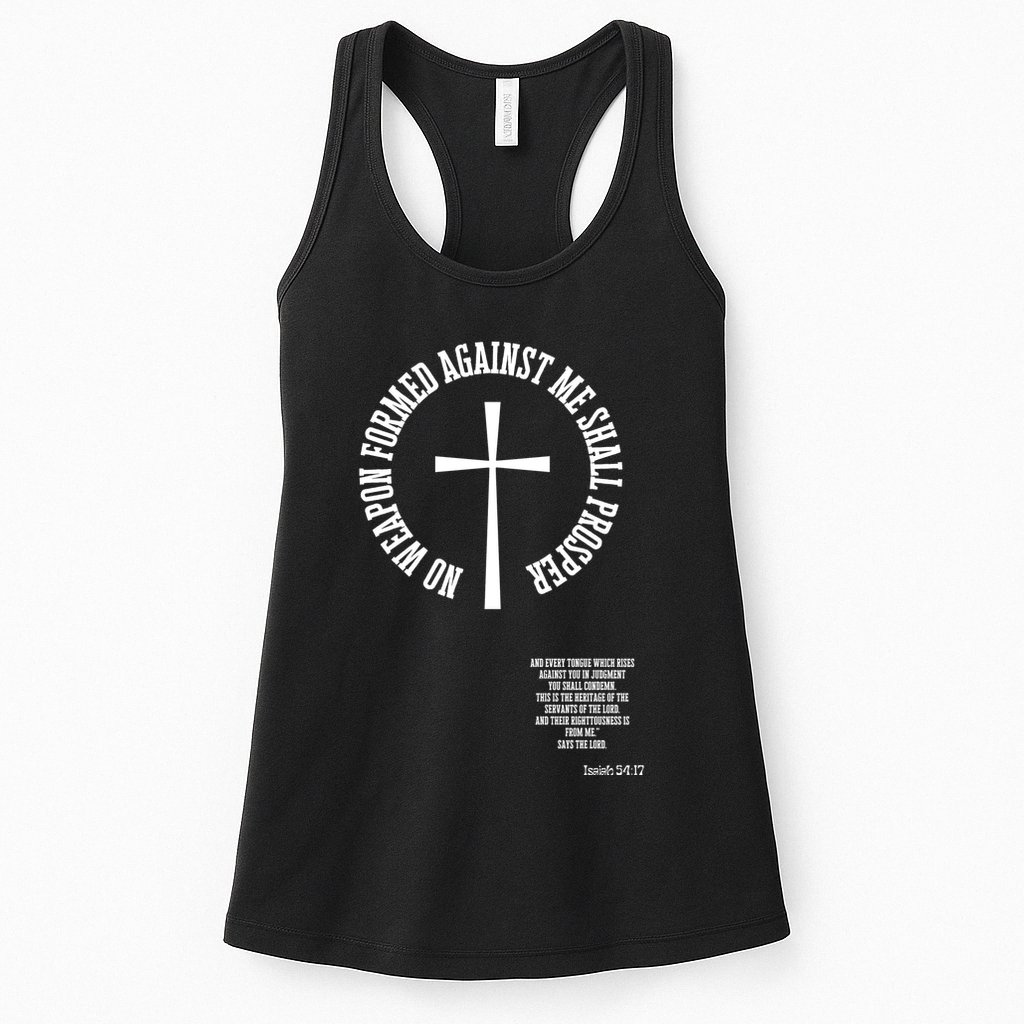 No Weapon Formed Against Me Shall Proser Jesus Is King Christian Womens Tank Top