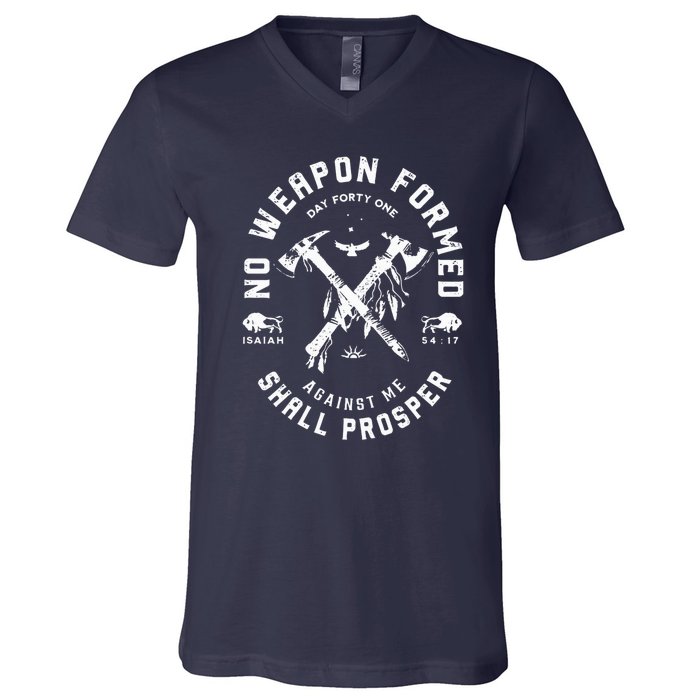 No Weapon Formed Shall Prosper Day Forty One Against Me V-Neck T-Shirt