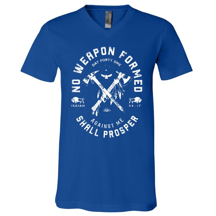 No Weapon Formed Shall Prosper Day Forty One Against Me V-Neck T-Shirt