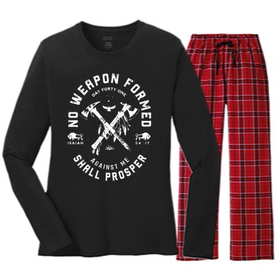 No Weapon Formed Shall Prosper Day Forty One Against Me Women's Long Sleeve Flannel Pajama Set 