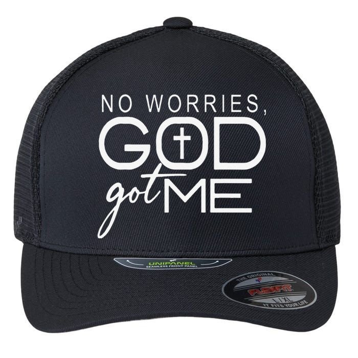 No Worries, God-Got Me African American Christian Flexfit Unipanel Trucker Cap