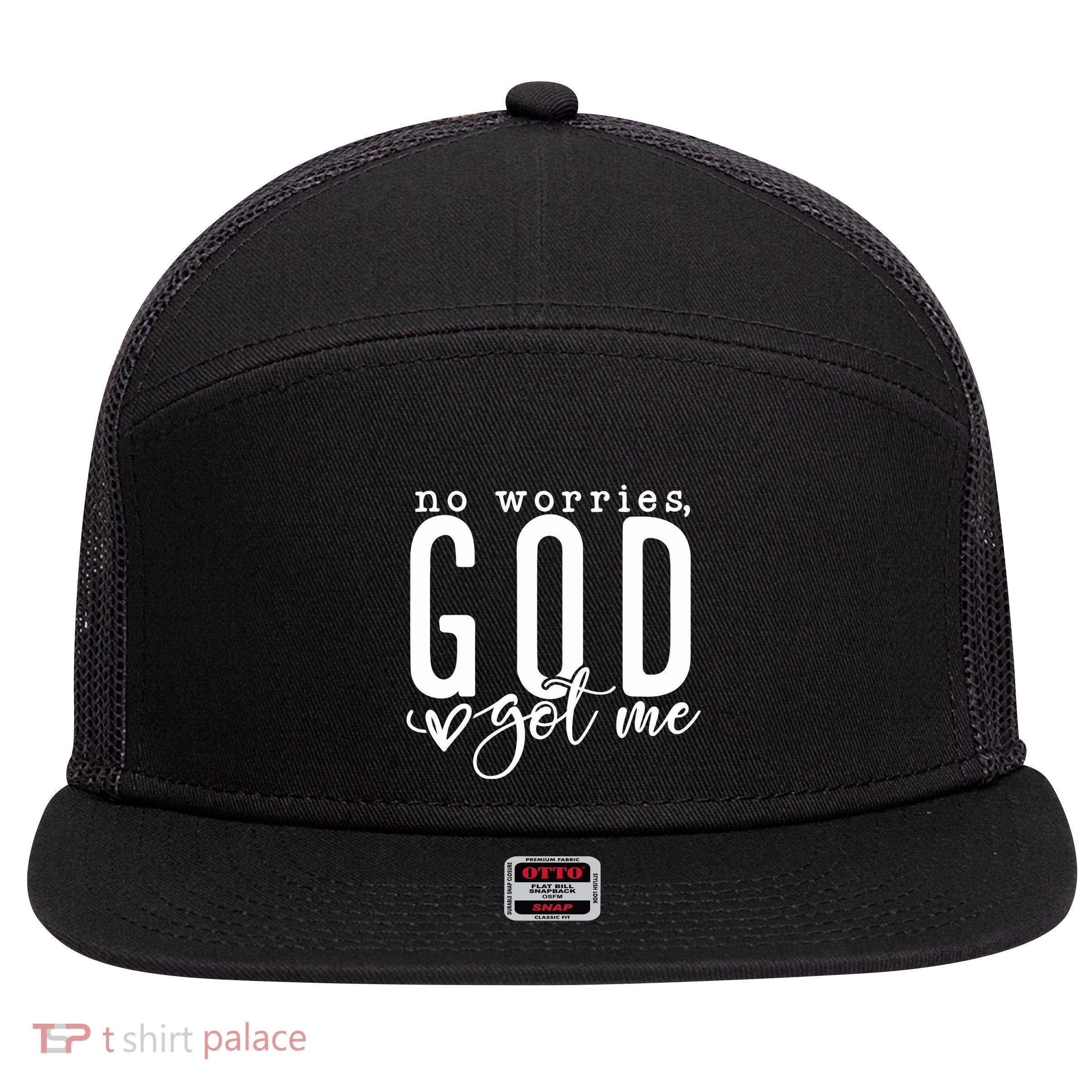 No Worries God Got Me Christian Religious 7 Panel Mesh Trucker Snapback Hat
