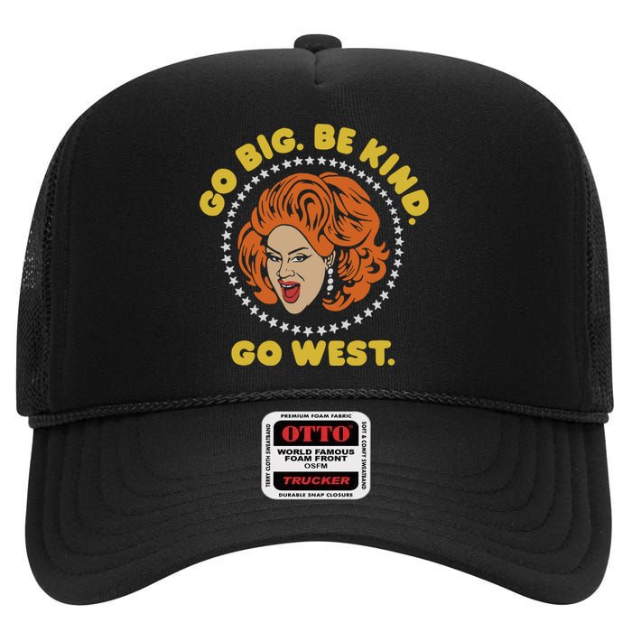 Nina West Go Big Be Kind Go West High Crown Mesh Back Trucker Hat