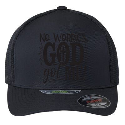 No Worries, God Got Me African American Christian Flexfit Unipanel Trucker Cap