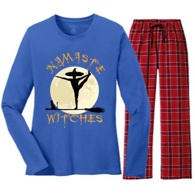 Namaste Witches Great Gift Halloween Yoga Great Gift Women's Long Sleeve Flannel Pajama Set 