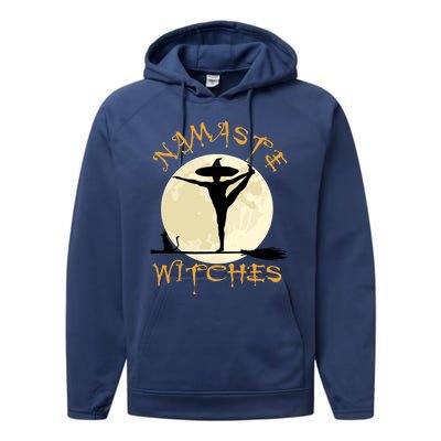 Namaste Witches Great Gift Halloween Yoga Great Gift Performance Fleece Hoodie