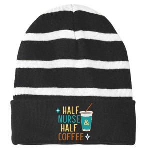 Nurse Week Gifts Funny Half Nurse Half Coffee Nurse Gifts Striped Beanie with Solid Band