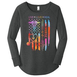 Nurse Week Gift Nurse Nurse Gift Appreciation Tie Dye Nurse Live Love Heal Women's Perfect Tri Tunic Long Sleeve Shirt