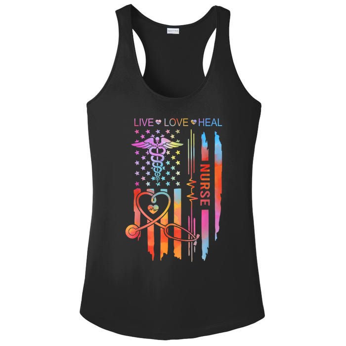 Nurse Week Gift Nurse Nurse Gift Appreciation Tie Dye Nurse Live Love Heal Ladies PosiCharge Competitor Racerback Tank