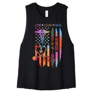 Nurse Week Gift Nurse Nurse Gift Appreciation Tie Dye Nurse Live Love Heal Women's Racerback Cropped Tank