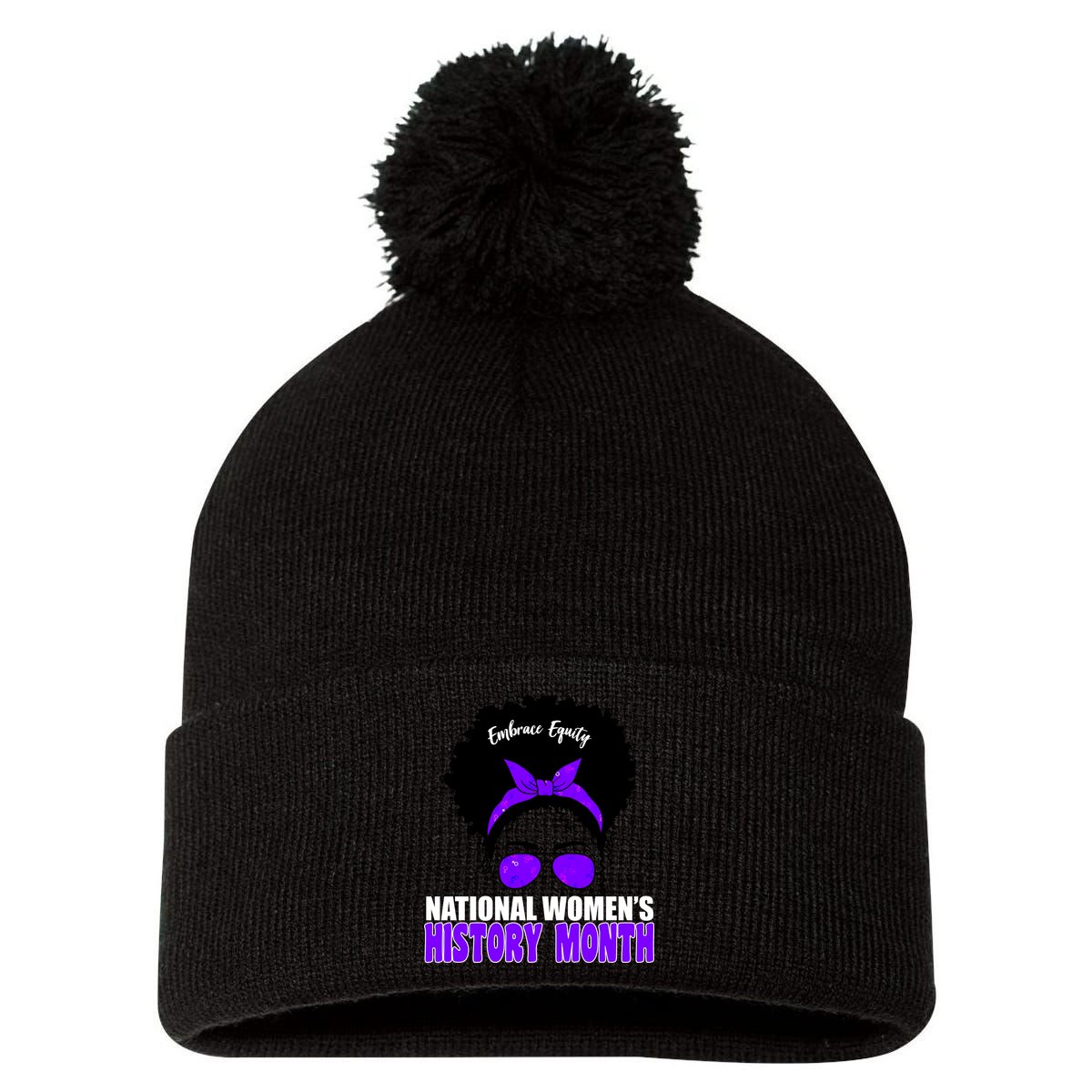 National Women's History Month Equity For Women Pom Pom 12in Knit Beanie