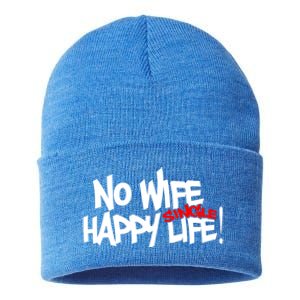 No Wife Happy Single Life Gift Sustainable Knit Beanie