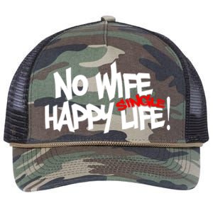 No Wife Happy Single Life Gift Retro Rope Trucker Hat Cap