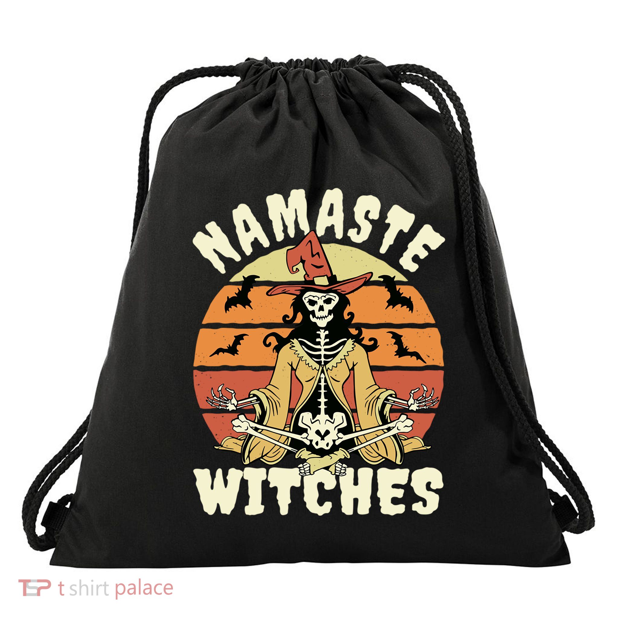 Namaste Witches Halloween Funny Skeleton Yoga Witch Meme Gift Drawstring Bag