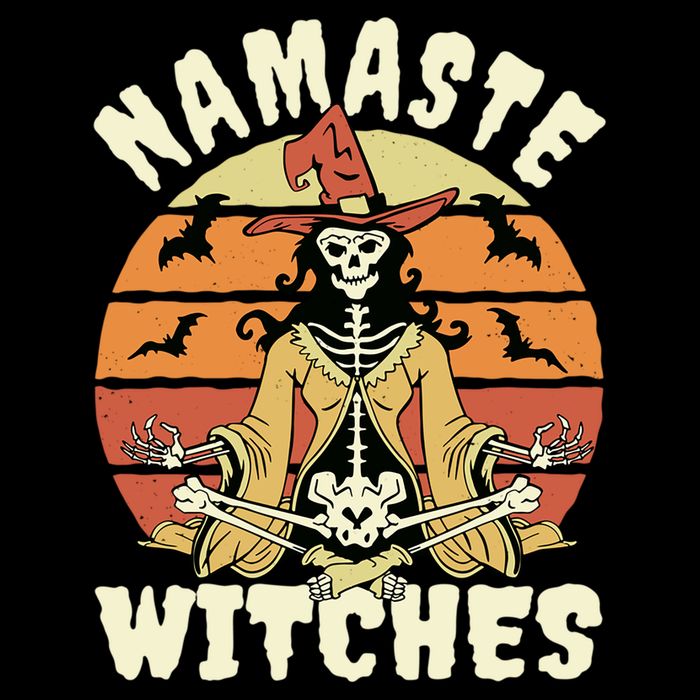 Namaste Witches Halloween Funny Skeleton Yoga Witch Meme Gift Flat Bill Trucker Hat