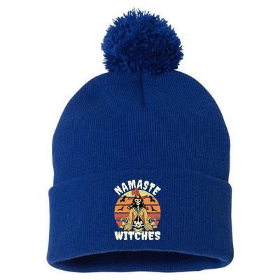 Namaste Witches Halloween Funny Skeleton Yoga Witch Meme Gift Pom Pom 12in Knit Beanie