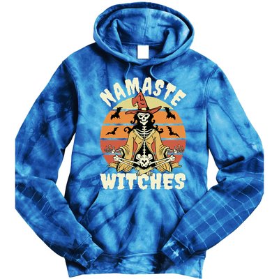 Namaste Witches Halloween Funny Skeleton Yoga Witch Meme Gift Tie Dye Hoodie