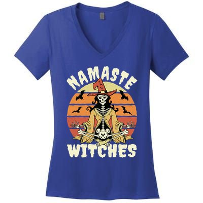Namaste Witches Halloween Funny Skeleton Yoga Witch Meme Gift Women's V-Neck T-Shirt