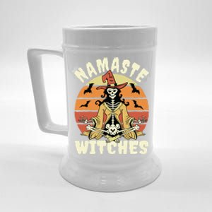 Namaste Witches Halloween Funny Skeleton Yoga Witch Meme Gift Beer Stein